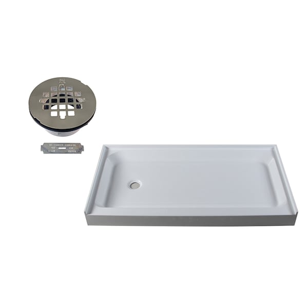 Westbrass Shower Pan 60 x 34 3-Wall W/ Left Hand Plastic Drain W/ Modern Cross Grid in Satin Nickel HPG6034LWHP-07 - main